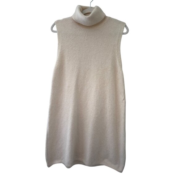 Zara Turtle Neck Sleeveless Knit Sweater Dress Beige L - Picture 2 of 13